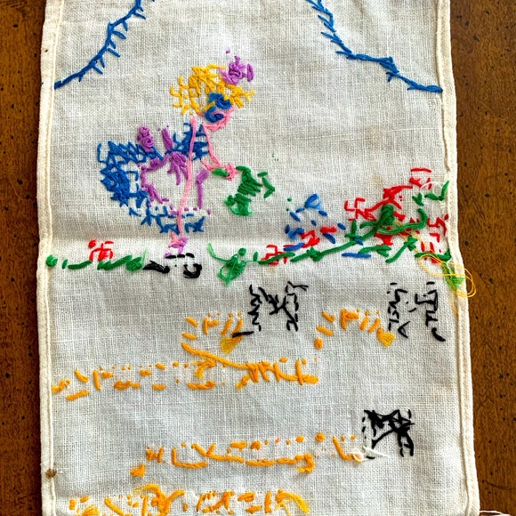 Vintage Embroidered Handmade Cotton Linen Towel - Picture 4 of 6